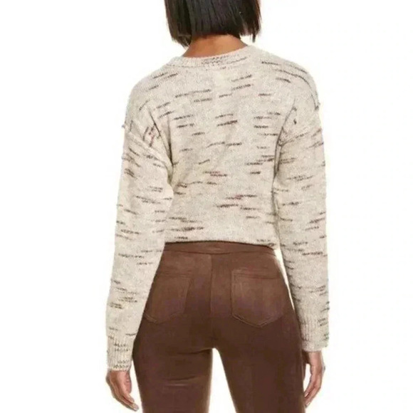 Max Studio Melange Long Sleeve Drop Shoulder Side-slit Cream/Oatmeal Sweater L - Picture 2 of 7